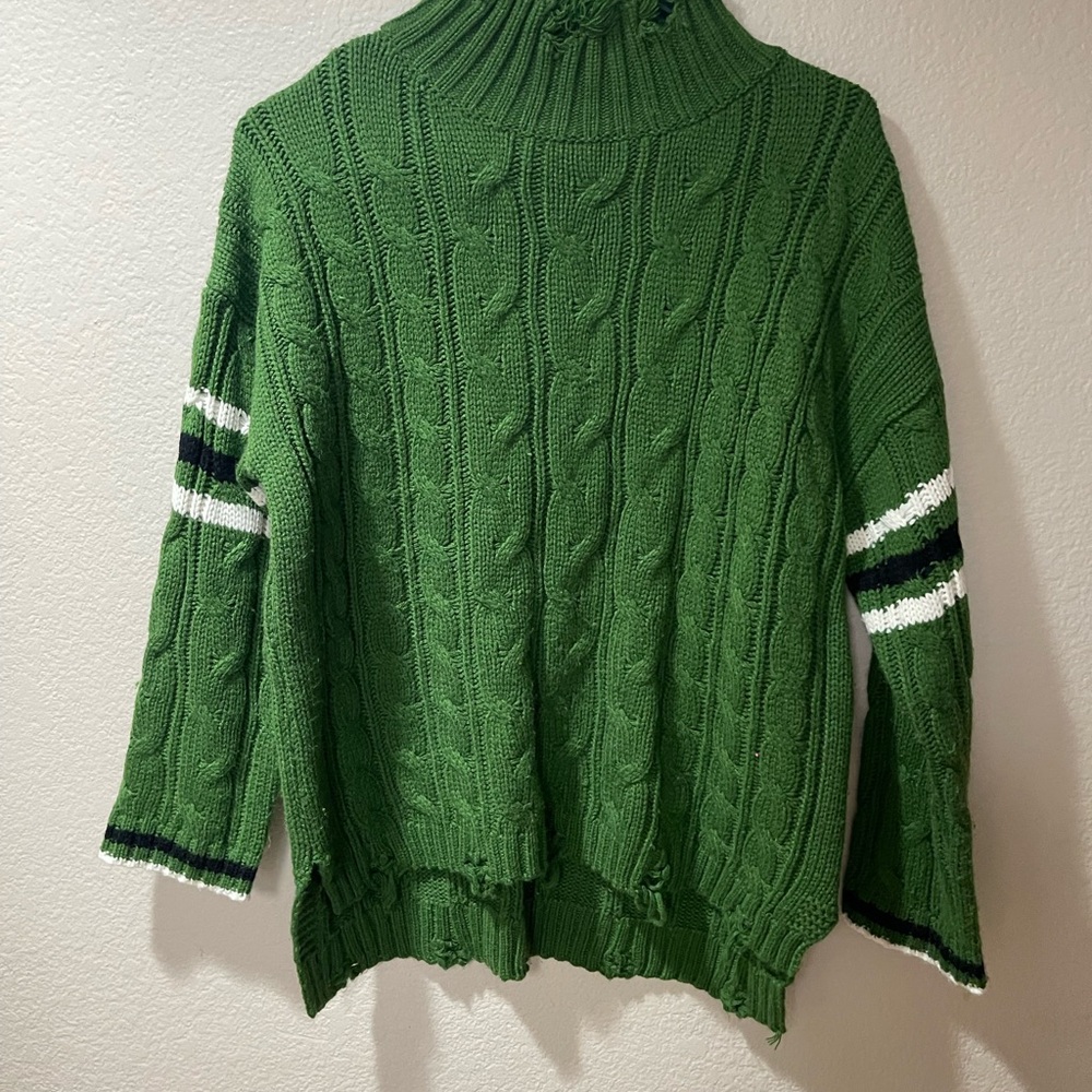 Emerald Green Cable Knit Turtleneck Sweater